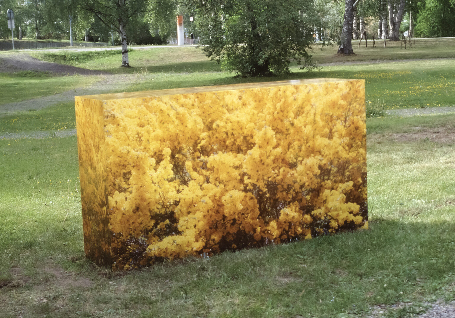 Irina Nakhova, Artificial Shrubbery, Forsythia, installation view, printed adhesive vinyl on acrylic, electronics, 2003
