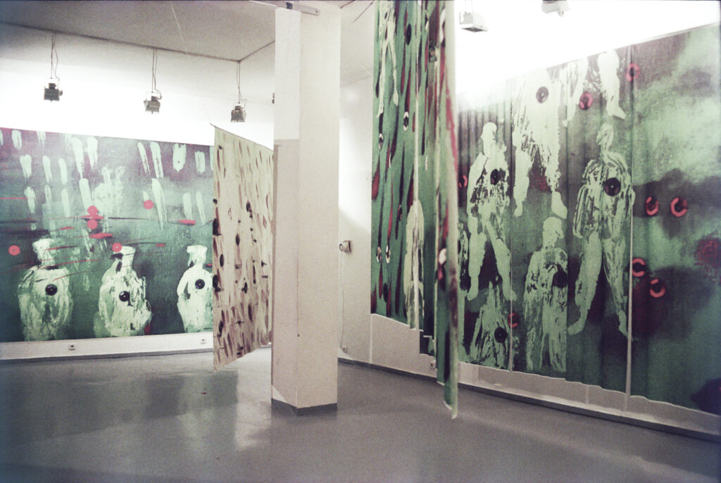 Irina Nakhova, Stay With Me, Direct and Indirect Volley, installation view, pigmented thermal inkjet on fabric, 2003