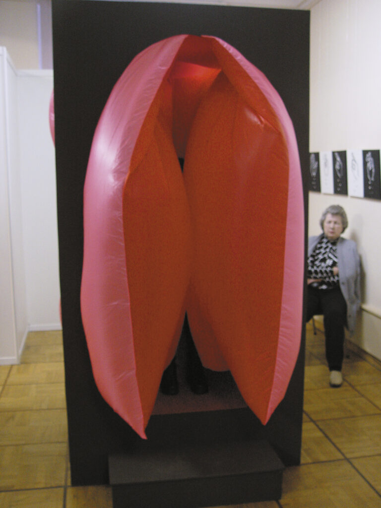 Irina Nakhova, Stay With Me, Womb Box, Interactive installation view, 2003. When viewer sits in Box, parachute silk inflates and woman's voice plays over speaker.