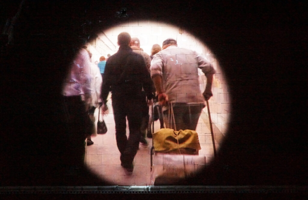 Irina Nakhova, RAI, installation view, Tunnel, video projected on wall, 2014