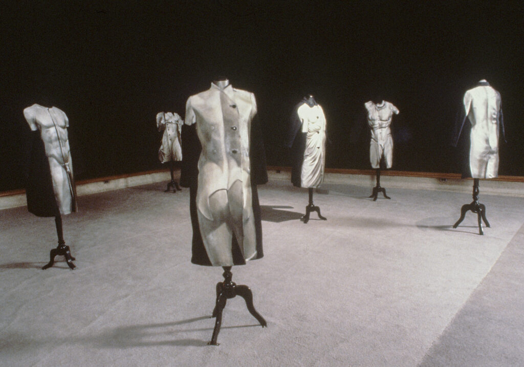 Irina Nakhova, Friends and Neighbors, installation view, oil on found coats, stands, electronics, 1994