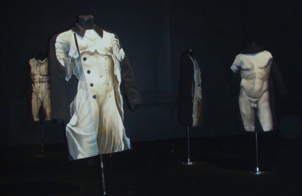 Irina Nakhova, Friends and Neighbors, installation view, oil on found coats, stands, electronics, 1994