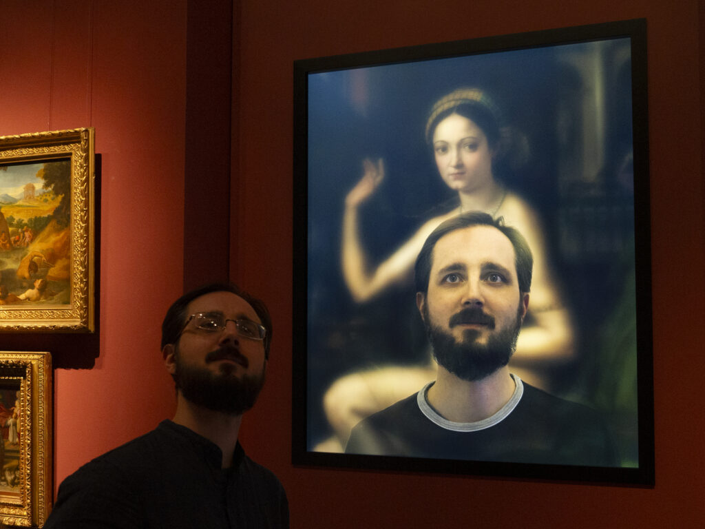 Irina Nakhova, Gaze - Pippi, video with monitor, 2 min 12 sec, installation view with subject, 37" x 43", 111 cm x 92 cm, 2016