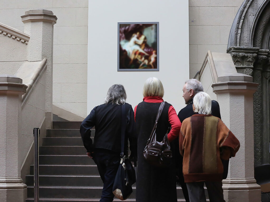 Irina Nakhova, Gaze - Boucher, video with monitor, installation view with viewers, 37" x 29", 95 cm x 74 cm, 2016